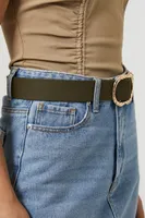 Twisted Round Buckle Belt in Olive/Gold, XS/S