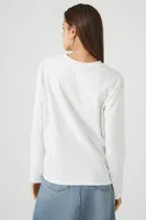 Women's Rhinestone Crew Top White