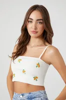 Women's Floral Sweater-Knit Cropped Cami in White Small