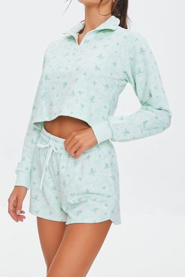 Women's Active Floral Drawstring Shorts in Seafoam/White, XS
