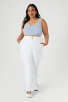 Women's Belted Wide-Leg Cargo Pants in White, 1X