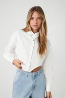 Women's Cropped Curved-Hem Shirt in White Medium