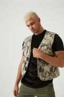 Men Nature Print Utility Cargo Vest Taupe