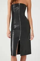 Women's Faux Leather Zip-Up Midi Dress in Black Small