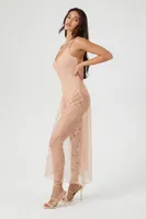 Women's Sheer Lace Drawstring Maxi Dress