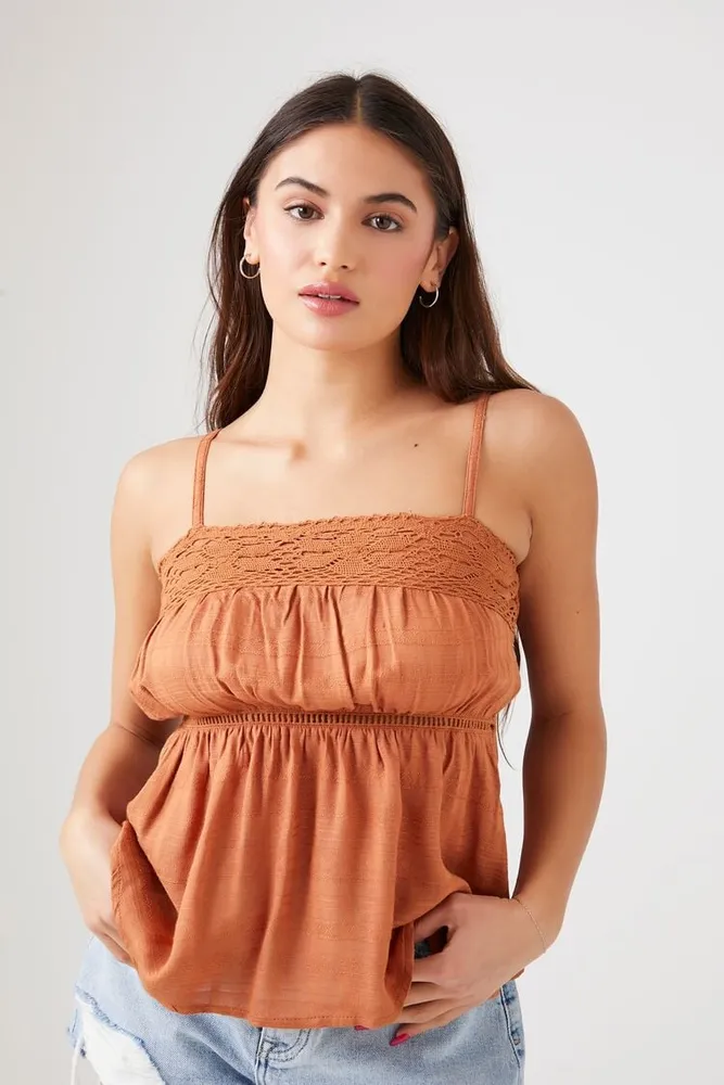 Women's Crochet-Trim Cami in Rust Medium