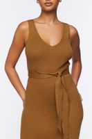 Women's Belted Ribbed M-Slit Midi Dress in Maple Medium