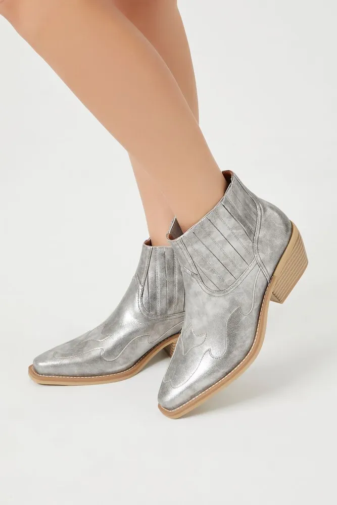 Women's Metallic Pointed Toe Booties in Silver, 8