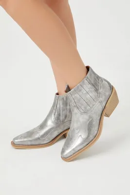 Women's Metallic Pointed Toe Booties Silver,