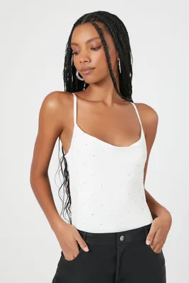 Women's Rhinestone Cami Bodysuit in White Large