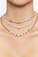 Women's Beaded Faux Pearl Necklace Set in Pink/White