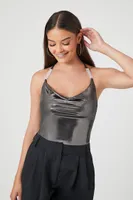 Women's Rhinestone Metallic Halter Bodysuit Medium