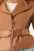 Women's Belted Moto Jacket in Brown Medium