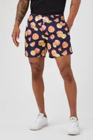 Men Citrus Print Swim Trunks in Blue, XL