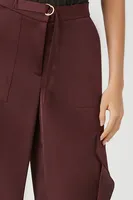 Women's Belted Satin Wide-Leg Cargo Pants