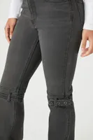 Women's Buckled Mid-Rise Bootcut Jeans Washed Black,