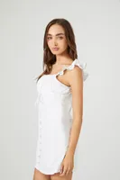 Women's Ruffle Lace-Up Babydoll Dress in White Large