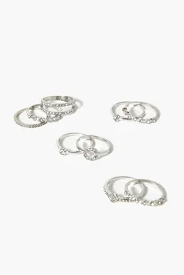 Women's Rhinestone Ring Set in Silver/Clear, 7