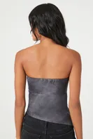 Women's Faux Leather Asymmetrical Tube Top in Grey Medium