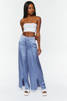 Women's Satin Wide-Leg Split-Hem Pants in Blue Mirage, XL