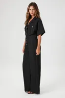 Women's Linen Snap-Button Jumpsuit in Black Small