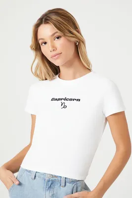 Women's Capricorn Graphic Cropped T-Shirt in White/Black Medium