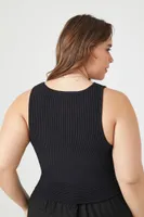 Women's Sweater-Knit Tank Top in Black, 3X