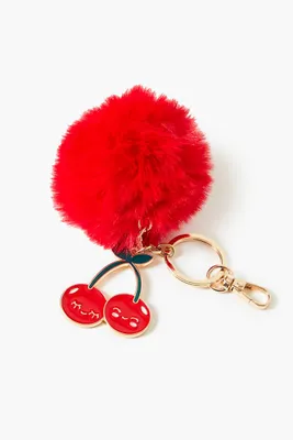 Cherry Pom Pom Enamel Keychain in Red/Gold