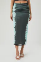 Women's Mesh Tie-Dye Tube Top & Maxi Skirt Set in Dark Green, XS