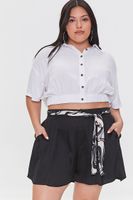 Women's Sash Belt Satin Shorts in Black, 1X