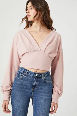 Women's Plunging Surplice Crop Top in Blush Small