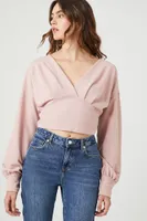 Women's Plunging Surplice Crop Top in Blush Small