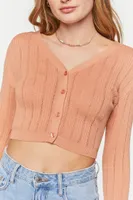 Women's Lace-Up Cropped Cardigan Sweater in Tan Small