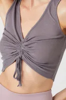 Women's Active Tie-Front Sleeveless Crop Top in Charcoal Small