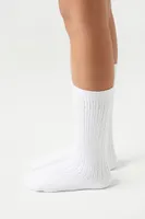 Pointelle Knit Crew Socks in White