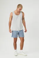 Men Striped Swim Trunks in Blue Large