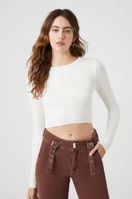 Women's Cropped Rib-Knit Sweater in Vanilla Small