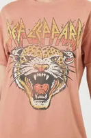 Women's Oversized Def Leppard Graphic T-Shirt in Brown, Size L/XL