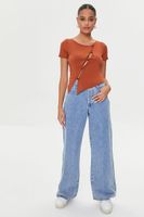 Women's Cutout Button-Loop T-Shirt in Rust Small