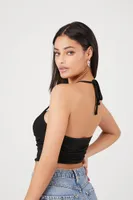 Women's Mesh Cropped Halter Top in Black Large