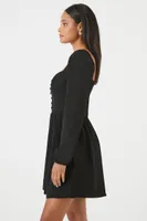 Women's Sweetheart Peasant-Sleeve Mini Dress in Black Small