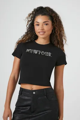 Women's Zebra New York Baby T-Shirt in Black, XS