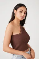 Women's Sweater-Knit One-Shoulder Crop Top in Cappuccino Small