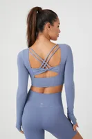 Women's Active Crisscross Cutout Crop Top in Heather Blue Large