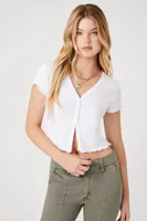 Women's Lettuce-Edge Crop Top in White Large