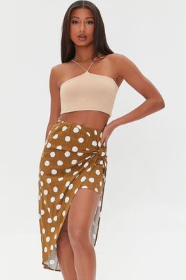 Women's Knotted Polka Dot Midi Skirt in Cigar/Cream Small