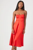 Women's Satin Sweetheart Midi Dress in Fiery Red Small