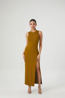 Women's Ribbed Knit Sleeveless Maxi Dress in Cigar Small