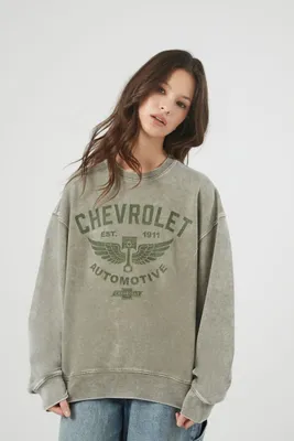 Women's Chevrolet Fleece Graphic Pullover in Olive, XS