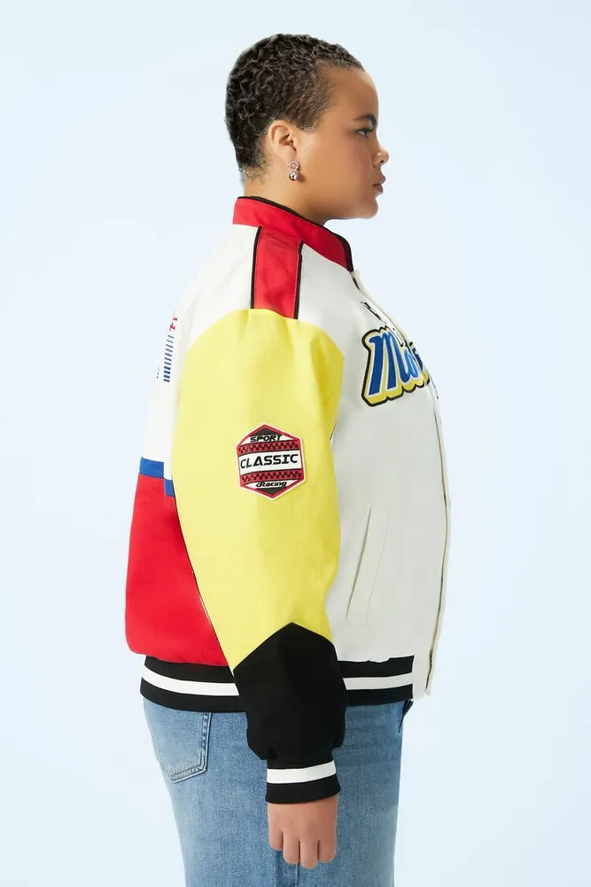 Women's Colorblock Moto Sport Jacket in White, 1X